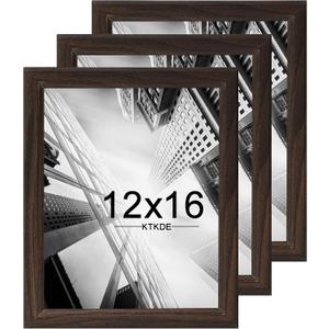 KTKDE 12x16 Picture Frame Set of 3,Walnut Wooden frames, Vertical & Horizontal Wall Hanging for Wall Display,Studio Gallery Photo Frame for Photos, Posters & Art Prints, 12X16in -3Pack