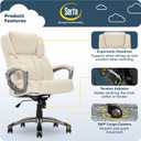 Serta Garret Executive Office Chair, Ergonomic Mid-Back with Lumbar Support, Semi-Plush Cushion and Body Pillows, Padded Armrests, Swivel Base, Bonded Leather, Ivory White, High-back