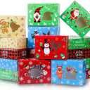 Cholemy 50 Pack Christmas Treat Gift Boxes Holiday Xmas Cookie Box Loaf Pastry Box with Clear Transparent Window with Lids Xmas Party Favor Supplies (Multi Color, 8.27 x 5.91 x 2.76 Inches)