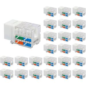 VCE RJ45 Cat6A Keystone Jack UL Listed 25-Pack, 10 Gbps Slim Profile Modular Ethernet Jacks Insert 110-Type UTP 90-Degree, White