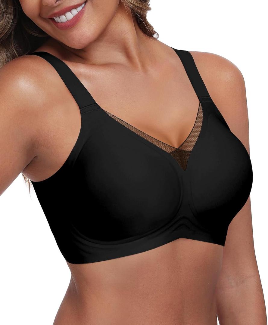 Women's Wireless Bras Full Coverage V Mesh Padded Bralette No Underwire Seamless Comfortable Everyday Bra (Black, M)