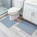 Bathroom Rugs Set 2 Pieces,Thin Bathroom Mats,Toilet Rugs,Quick Dry,Non-Slip,Machine Washable,Low Pile,Absorbent Bath Mats,Shower,Sink,Home Decor Accessories.Blue,1'5"x2'3"+1'8"x2" U Shape