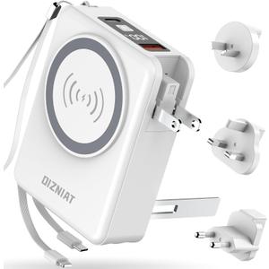 for Magsafe Portable Charger Power Bank 10000mAh, 22.5W Battery Pack Fast Charging Wall Plug Power Bank for iPhone Andriod Sumsung Travel Charger with Built in USB C & Lightning Cables (White)