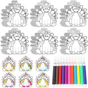 Epakh 36 Set Disguise a Turkey Project Kits Thanksgiving Turkey Craft with Colored Pens Color Your Own Thanksgiving Crafts for Family Creativity Activities Holiday(Unicorn Style)