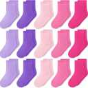 GENTABY Toddlers Kids Crew Socks 15 Pairs Boys Girls Socks Casual Athletic Dress Socks for Kids 1-14 Years (Purple, XS)