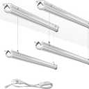Skymoatled 4Pack 8FT LED Shop Light Garage Lights,100W 6000K 15000LM White Light,Hanging/Surface Mount,Plug and Play,Super Bright T8 Tube Light,Linkable LED Shop Lights for Warehouse Workshop Basement