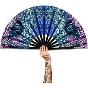 UV Glow Rave Fan, Bamboo Folding Clack Hand Fans Foldable for Men Women, Poping Fan for EDM Festival Line Dance Decoration, (Kaleidoscope Girls, Large 13")