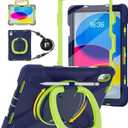 BATYUE Case for iPad (A16) 11th/10th Gen 11''/10.9'' 2025/2022 - Heavy Duty Shockproof Cover with 360 Rotating & 180 Folding Stand, Screen Protector, Shoulder Strap & Pencil Holder | NavyLime