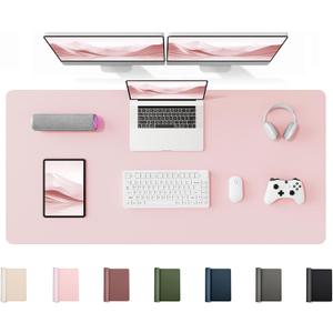 YSAGi 55" x 24" Large PU Leather Desk Mat for Keyboard and Mouse - Waterproof Non-Slip Desk Pad Protector for Office, Home, Writing Desk, Pink