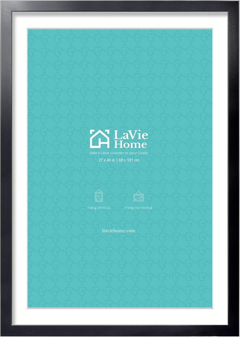 LaVie Home 27 x 40 Poster Frame Black1 Pack, Display Pictures 24x36 with Mat or 27x40 Without Mat, 2 Inch Wood Profile, Stable and Sturdy Picture Frame with Polished Plexiglass