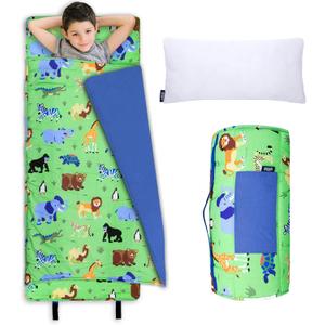 Wildkin Kids Original Nap Mat Cozy Kids Sleep Mat with Pillow, Ideal for School & Travel - Wild Animals