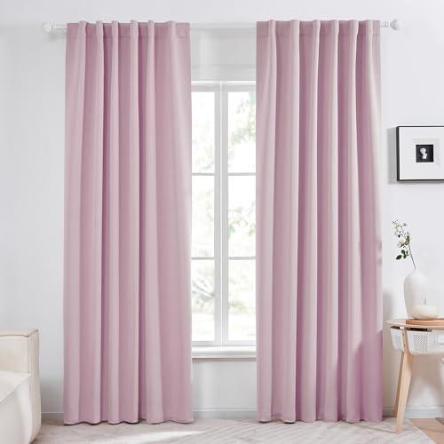 Deconovo Solid Back Tab and Rod Pocket Curtains Thermal Insulated Blackout Window Curtains for Living Room 52Wx84L Inch Coral Pink 2 Panels