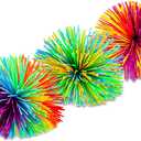 Leinuosen 12 Pieces Stringy Balls Sensory Stringy Ball Soft Rainbow Pom Bouncy Stress Bags Basket Stuffers Fillers Graduation Party Favors Birthday End of Year Gifts, Multicolor (2.75 Inch)