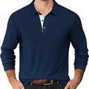 COOFANDY Men's Casual Polo Shirt Long Sleeve Classic Plaid Button Tshirt with Pockets Slim Fit Fashion Work Shirt Blue M