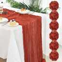 Fixwal 6 Pack Terracotta Valentine's Day Table Runners, 35x120 Inch Pleated Boho Gauze Cheesecloth Table Runner, Long Semi-Transparent Table Decorations for Party, Shower, Birthday and Wedding