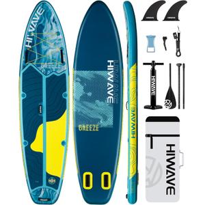 Hiwave Inflatable Stand Up Paddle Board 11*34*6 Sup Board, 420lbs Capacity Adult&Youth Paddle Board, Pet Friendly for Ocean&Lake, w/Double Action Hand Pump