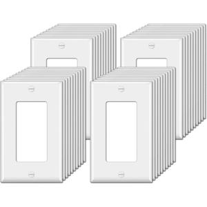 BESTTEN 40 Pack 1-Gang Switch Plates, Electrical Outlet Receptacle Covers, Unbreakable Polycarbonate Light Switch Cover, Standard Size 2.76 x 4.5, UL Listed, Contractor Pack, White