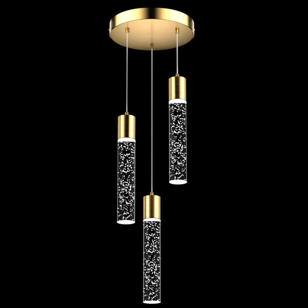 Pendant Lights Kitchen Island 3-Light, 6500K Modern Kitchen Island Lights Ceiling Lighting Fixtures with Crystal Bubble, Integrated LED Cold White Hanging Light Dining Room Light Brushed Gold