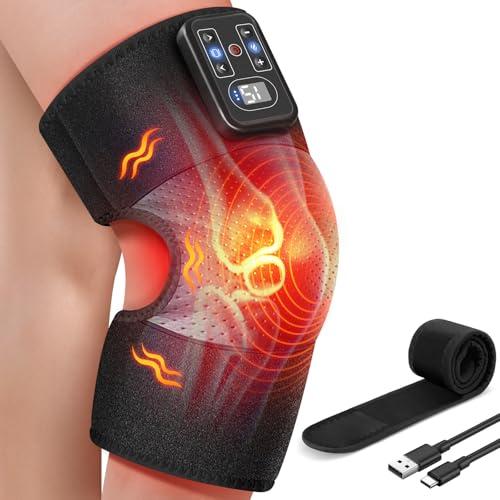 MASGRE Cordless Knee Massager with Heat, Vibration Heating Pad for Pain Relief, 3 Vibrations & 5 Heating Levels Shoulder Brace, Knee Brace Wrap Gifts for Dad Mom Men Women Seniors (Black, Single)