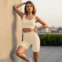 Workout for Women Two Piece Sets for Women Summer Seamless Ribbed High Waist Leggings with Sports Bra Gym Sets (Beige, S)
