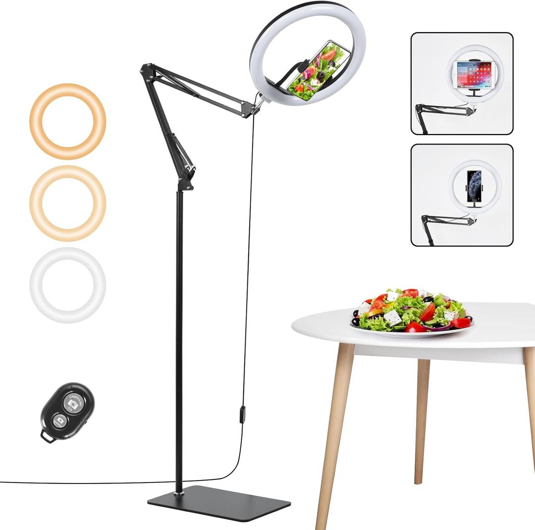 UTEBIT Ring Light with Stand Tripod for iPhone, 12" Overhead Camera Mount Phone Holder 73" Tall Adjustable Selfie Light with Phone Holder for Video Recording, Photography, Streaming, TikTok, YouTube