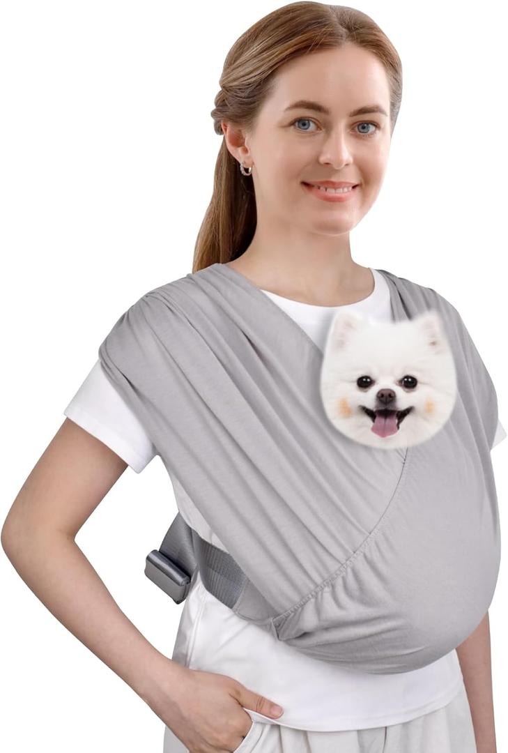 CUBY Swaddle Dog Sling Carrier for Small Dogs, Front Pet Sling Carrier Chest,Hands Free Adjustable Cat Sling Carrier Soft Cotton Reducing Pain Puppy Sling Carrier for Small Pet Up to 10lb (Light Gray)