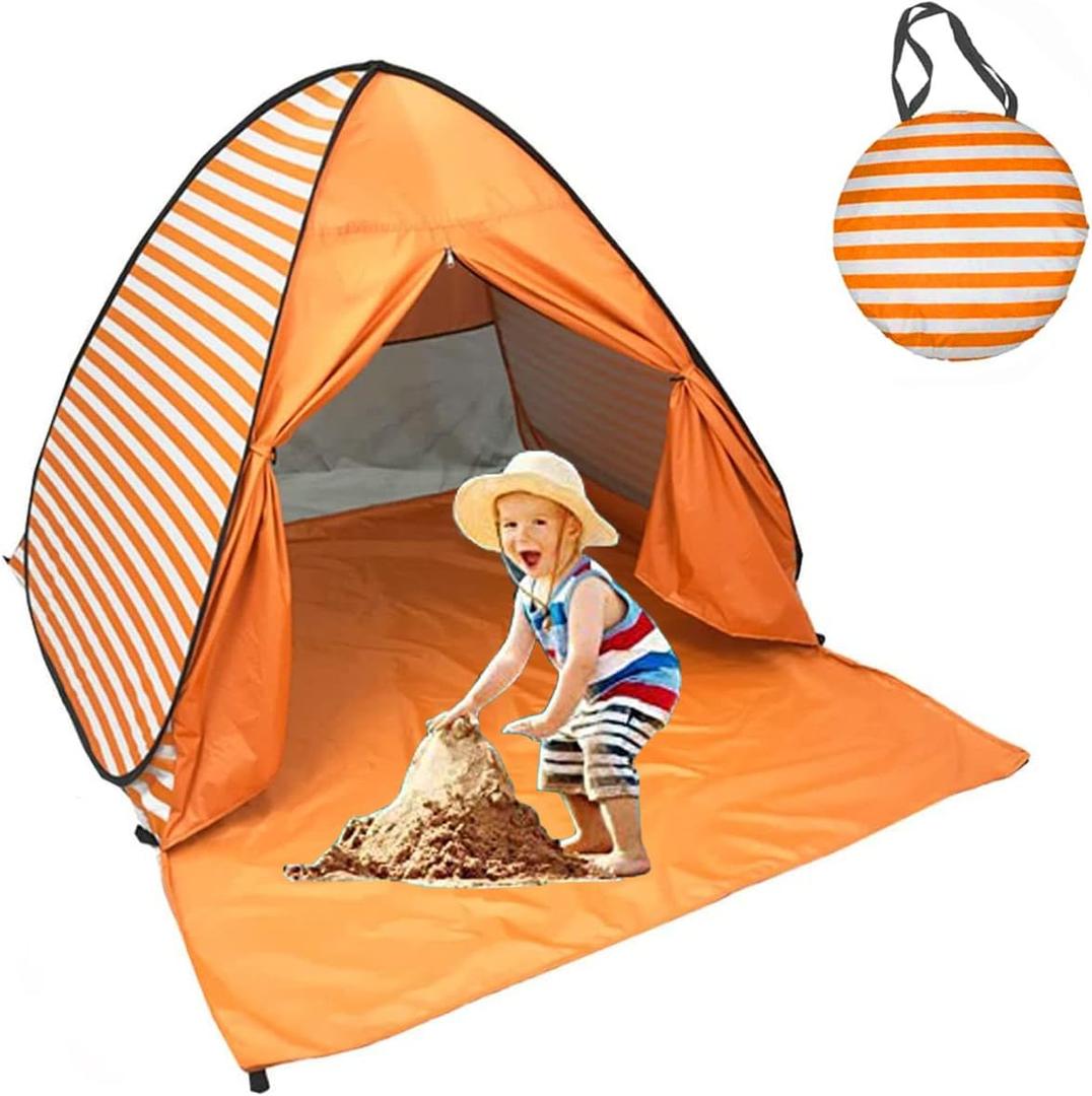 Pop Up Beach Tent Shade Sun Shelter UPF 50+ Canopy Cabana 2-3 Person for Adults Baby Kids Outdoor Activities Camping Fishing Hiking Picnic Touring (Orange Stripes), 64.9 inches x 59 inches x 43.3 inches