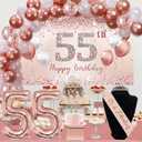Trgowaul 55th Birthday Decorations Balloon Set Women's Arch, Rose Gold 55th Birthday Banner and Party Tablecloth, Belt and Tiara, Pink Gold 55th Balloon, Pink Birthday Cake Top, Latex Balloon * 60