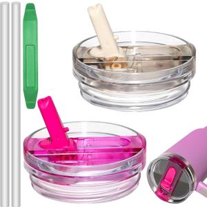 Leak Proof Lid Replacement for Stanley 40 oz, Flip Straw Lid Compatible with Stanley Cup 40oz, Stanley Accessories 40 oz (Rose+Beige)