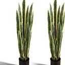 3.28FT Artificial Snake Plant 2 Pack, Faux Sansevieria with 28 Lifelike Leaves in Black Pot, Indoor Outdoor Tall Greenery for Home Office Garden Decor