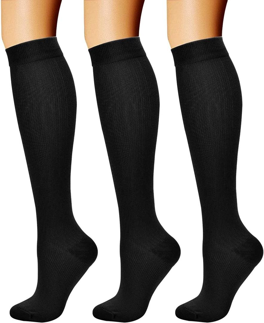CHARMKING Compression Socks for Women & Men Circulation (3 Pairs) 15-20 mmHg is Best Support for Athletic Running Cycling (Black)