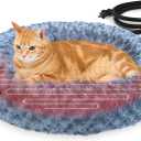 Heated Cat Beds for Indoor Cats Warming Cat Beds Super Soft Machine Washable Thermo Kitty Electric Heating Bed 19 Inches Round (Light-Grey)