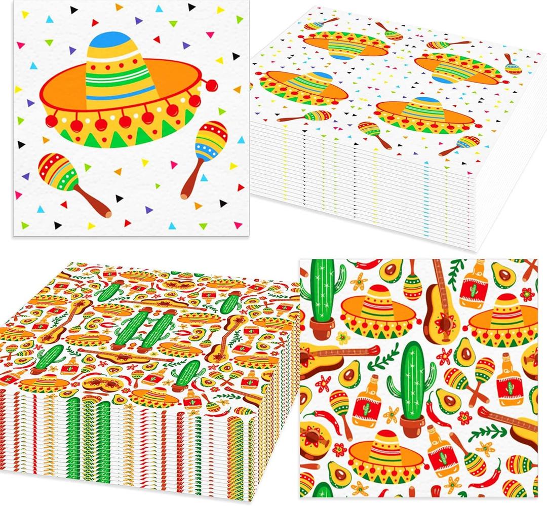 JeVenis 40PCS Mexican Fiesta Paper Napkins Disposable Cinco De Mayo Guest Napkins Decorative Dinner Napkins for Wedding Birthday Mexico Taco Party Supplies (yellow)