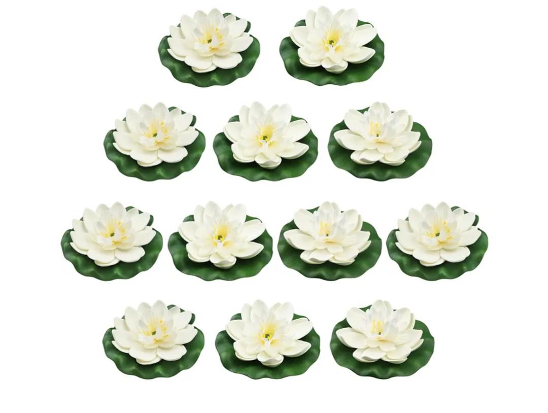 12pcs Floating Foam Lotus Flowers with Lily Pads, Artificial Pond Plants Ornaments for Pool Aquarium Water Decoration, White 12pcs Floating Foam Lotus Flowers with Lily Pads, Artificial Pond Plants Ornaments for Pool Aquarium Water Decoration, White