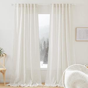 RYB HOME 108 inch Curtains - Flax Linen Blend Semi Sheer Light Glare Filtering Extra Long Drapes for Living Room Dining Doorway Farmhouse Office Sunroom, Linen, Wide 52" by Long 108", 2 Panels