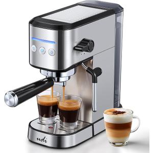 UDI Espresso Machine with Milk Frother, 20 Bar High Pressure Professional Espresso Maker Automatic, Compact Stainless Steel Coffee Machine for Cappuccino, Latte, Silver