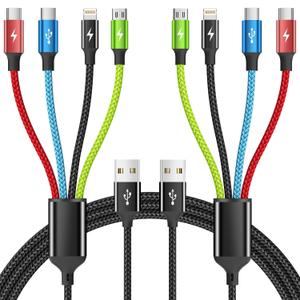Cruise Essentials 2026 4 in 1 Multi Charging Cable [2Pack 5FT], Tangle Free USB C Car Charger Cable Nylon Braided with 2 USB-C/IP/Micro, Travel Charging Cords for iPhone Android iPad and More