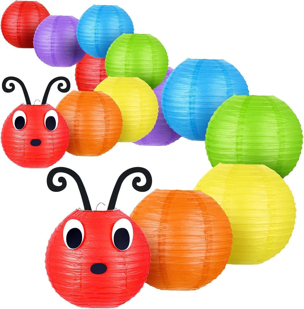 Hortsun 14 Pcs Caterpillar Theme Birthday Decorations Caterpillar Paper Lanterns Sets for School Classroom Birthday Party Favors, with Eyes Mouth Feelers Glue Point (Multi Color)