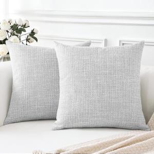 OTOSTAR Linen Throw Pillow Covers Set of 2 Decorative Square Pillowcases Cushion Covers 14x14 Inch for Home Decor Sofa Bedroom Car 35 x 35 CM Light Grey