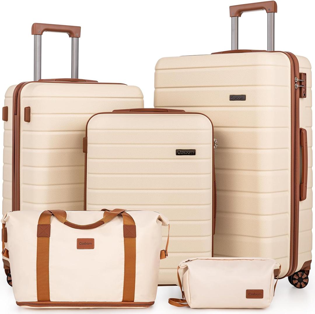 Cosbarn Luggage Sets 5 Piece, Hardshell Suitcases with Wheels, TSA Lock | Carry On Luggage Sets 20/24/28 Inch Sizes, ABS Hard Shell, Lightweight Suitcase Set With Spinner Wheels And 2 Bags.