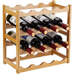 Homevany Bamboo Wine Rack, Sturdy and Durable Countertop Wine Storage Cabinet Shelf for Pantry  4 Tiers 16 Bottle Wine Rack
