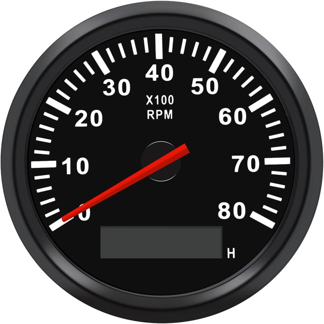 Geloo 85MM Boat RPM Tachometer - Waterproof Outboard Tachometer 0-8000RPM Tacho Meter for Car Truck Marine Diesel Gasoline Engine RPM Tacho Gauge 9-32V with LCD Hourmeter Red Backlight