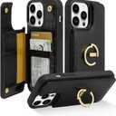 CUSTYPE for iPhone 14 Pro Max case Wallet with Card Holder, 180 Rotation Ring Holder Stand Card Slots Case, Leather Double Snap Cover with Wallet for iPhone 14 pro max 6.7 "-Black