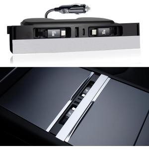 Car USB Hub Charger for Tesla Center Console with Fast Charging Retractable Cables Phone Charger Docking Station Accessories(2 Type-C(Model Y Juniper 2025-2026 & Model 3 Highland 2024-2026))