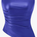 PRETTYGARDEN Women's Faux Leather Tube Tops 2025 Summer Strapless Asymmetrical Ruched Bandeau Shirts Going Out Club Outfits L