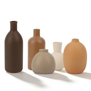 Ceramic Vase Set of 5, Neutral Decorative Vases for Home Decor, Modern Farmhouse Boho Pottery Vases, Terracotta Small Vases for Living Room, Entryway Table Decor