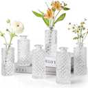 ComSaf Glass Bud Vases Set of 6, Small Diamond Bud Vases in Bulk, Mini Flowers Vases for Centerpieces, Vintage Bottle for Table Decorations, Wedding Decor, Recepetion, Home, (Clear)