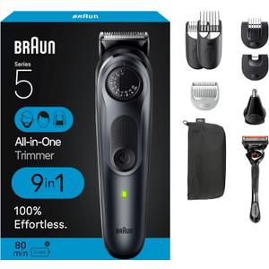 Braun AllinOne Style Kit Series 5 5470, 9in1 Trimmer for Men w/Beard Trimmer, Body Trimmer for Manscaping, Gillette Fusion5 ProGlide Razor, 40 Length Settings, Rechargeable Battery, Cordless