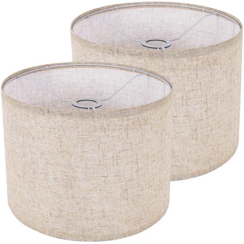 Large Lamp Shades Set of 2, Beige Drum Lampshades 13''Top X 13'' Bottom X 10'' High, Replacement Lamp Shades Natural Linen Hand Crafted for Table Lamps Floor Lamps Chandelier, Assembly Required