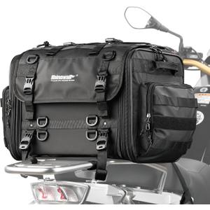 Rhinowalk Motorcycle Tail Bag, Expandable Motorcycle Travel Luggage Bags 60L, Waterproof All-Weather Trunk Rack Bag with Sissy Bar Straps & Helmet Rain Cover-Black